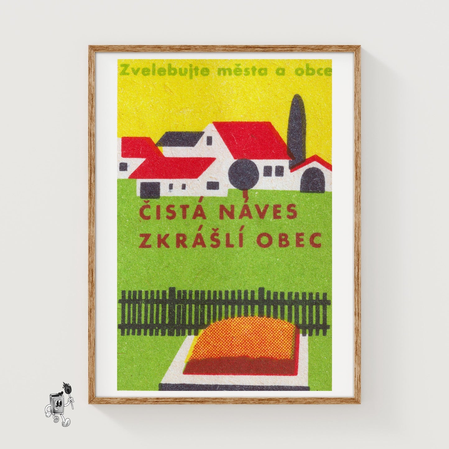 Czech Houses - vintage matchbox label print
