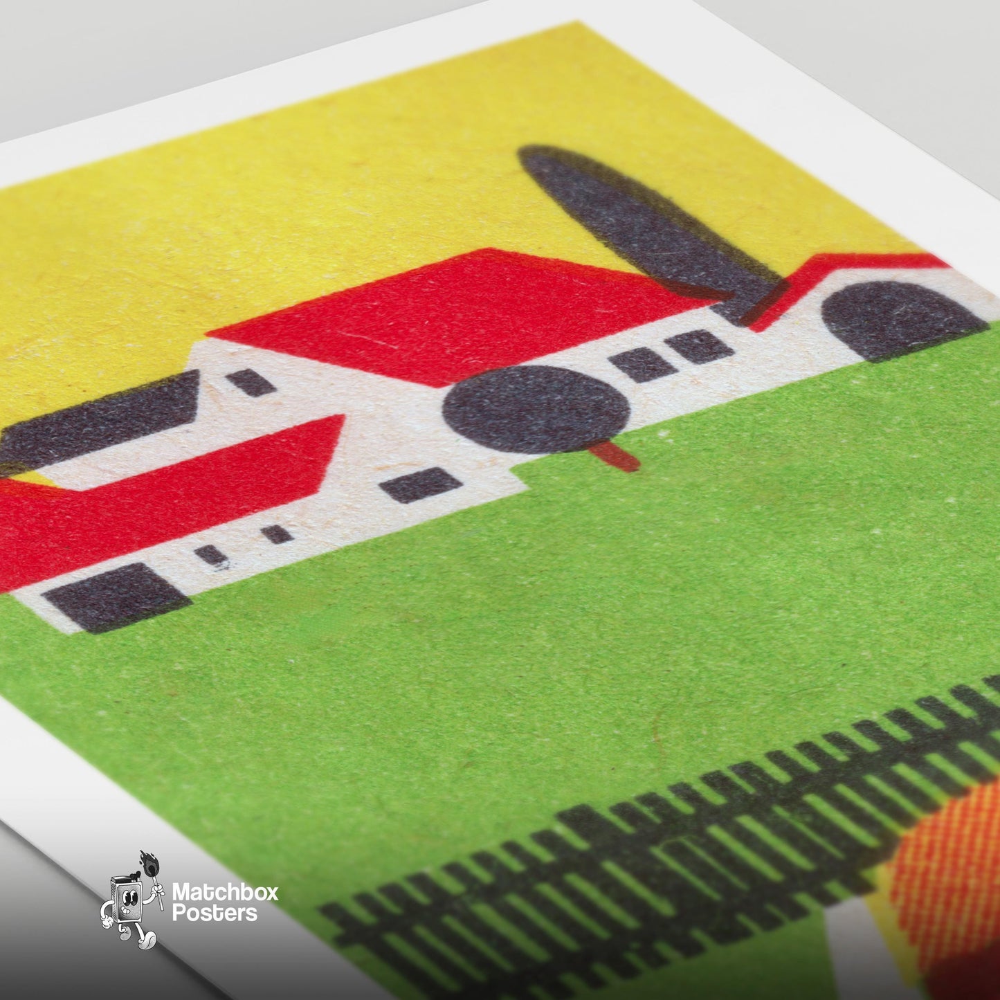 Rural House - vintage matchbox label print - close-up detail