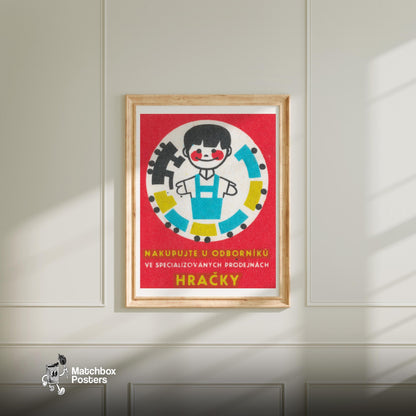 Boy with Train - vintage matchbox label print - bedroom mockup