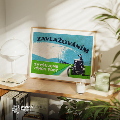 Tractor Irrigation - vintage matchbox label print - office wall