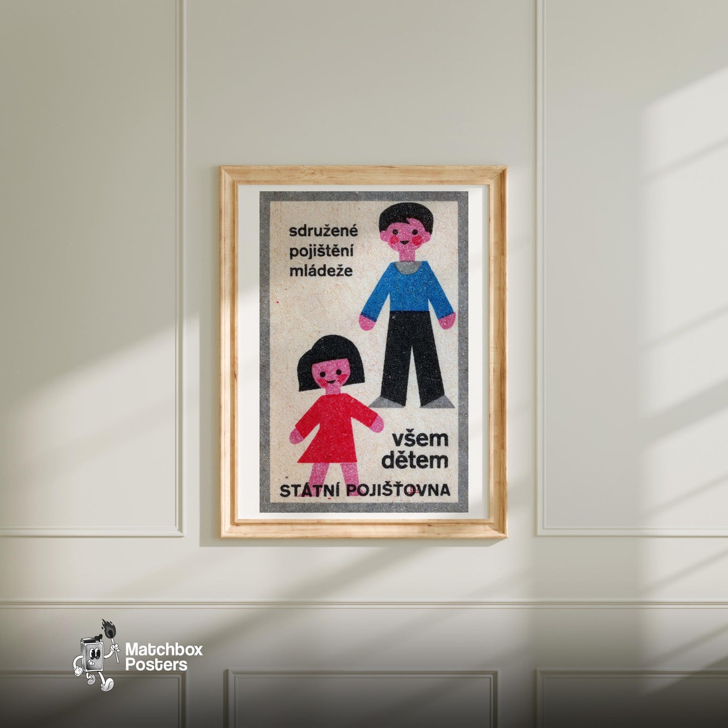Illustration Of A Boy - vintage matchbox label print - bedroom mockup