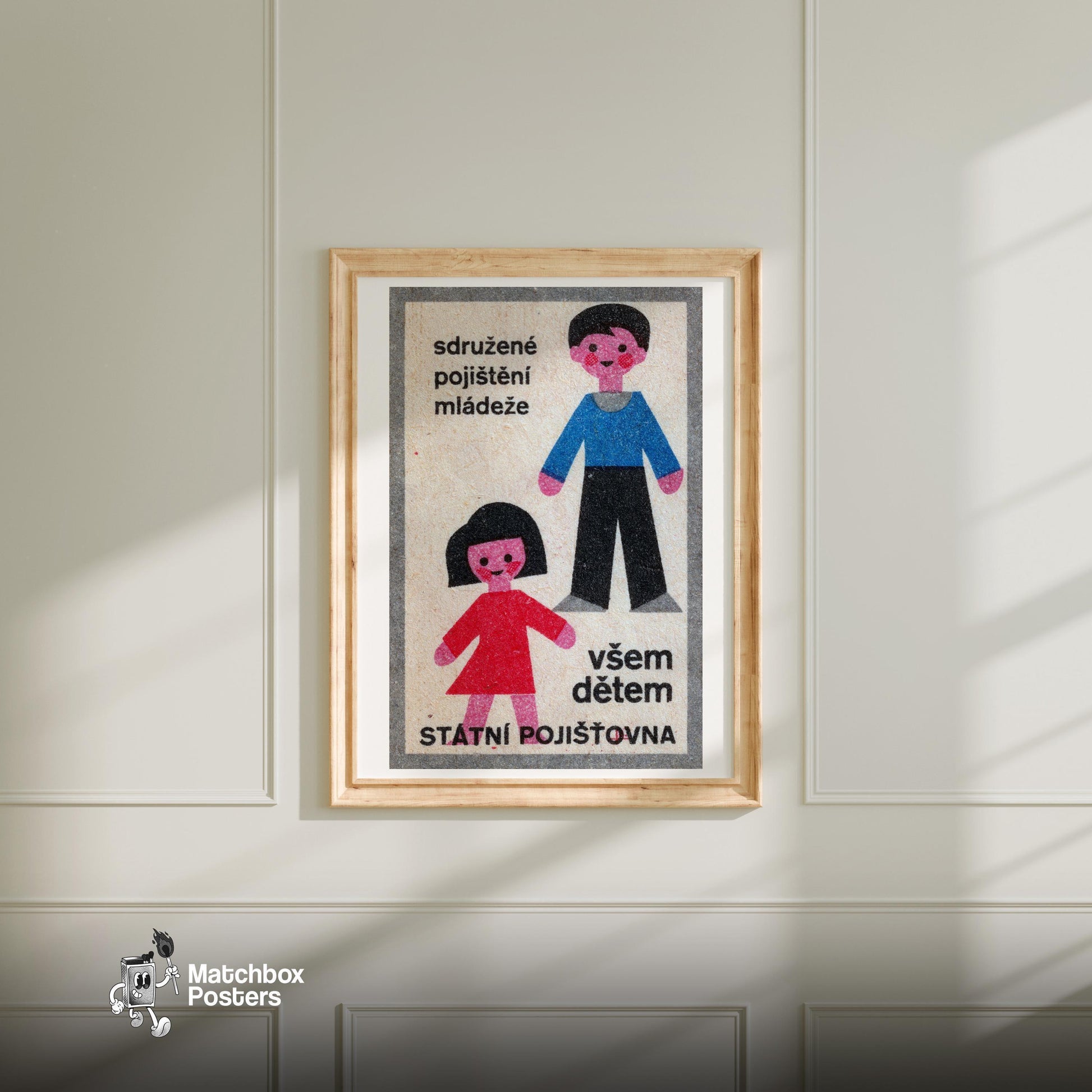 Illustration Of A Boy - vintage matchbox label print - bedroom mockup
