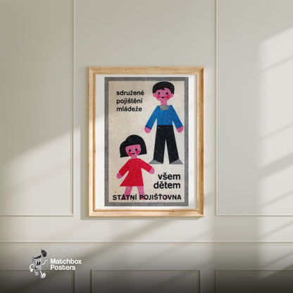 Illustration Of A Boy - vintage matchbox label print - bedroom mockup