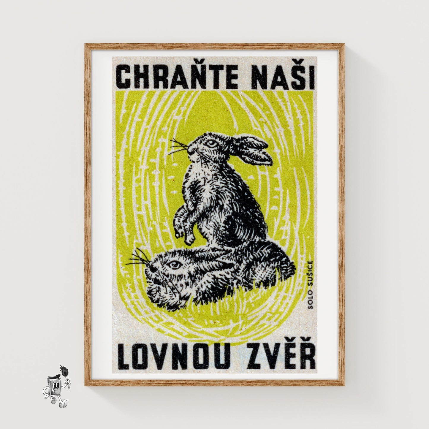 Two Rabbits - vintage matchbox label print