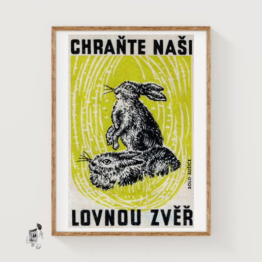 Two Rabbits - vintage matchbox label print