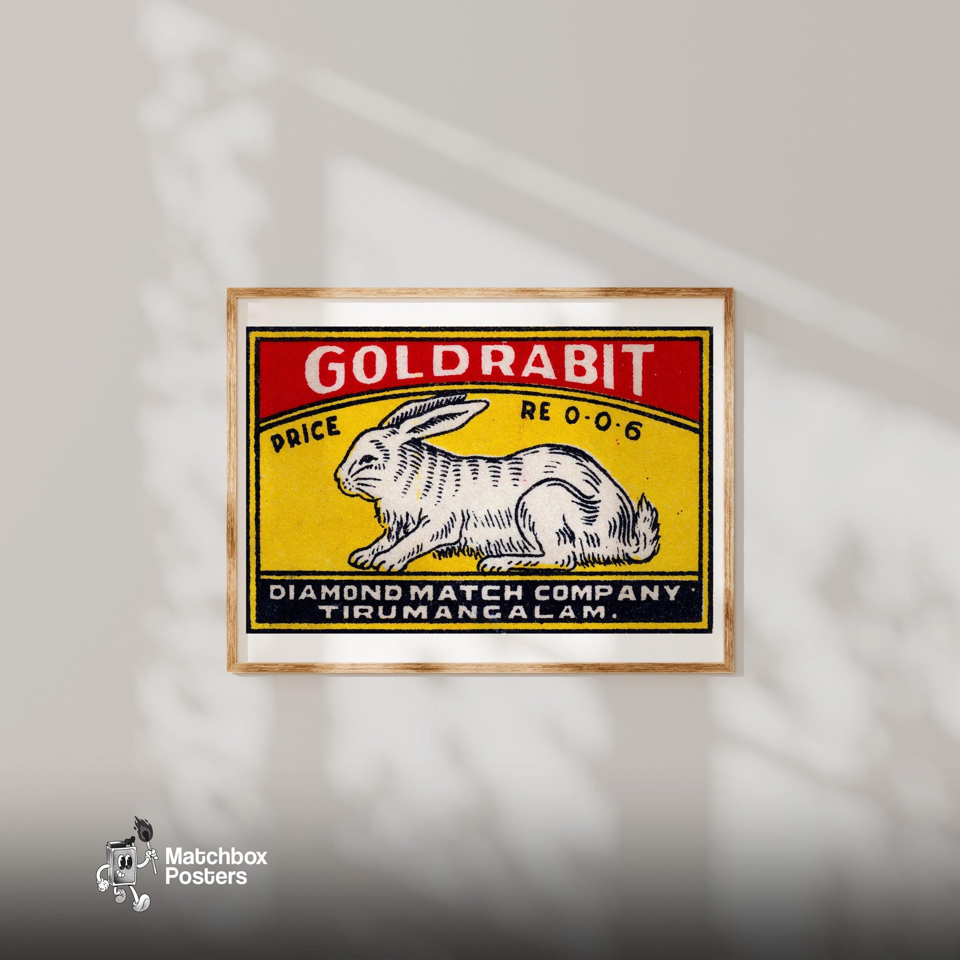 White Rabbit - vintage matchbox label print - bedroom mockup