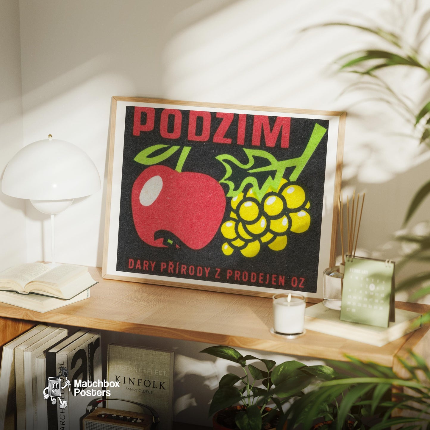 Apple and Yellow Grapes - vintage matchbox label print - office wall