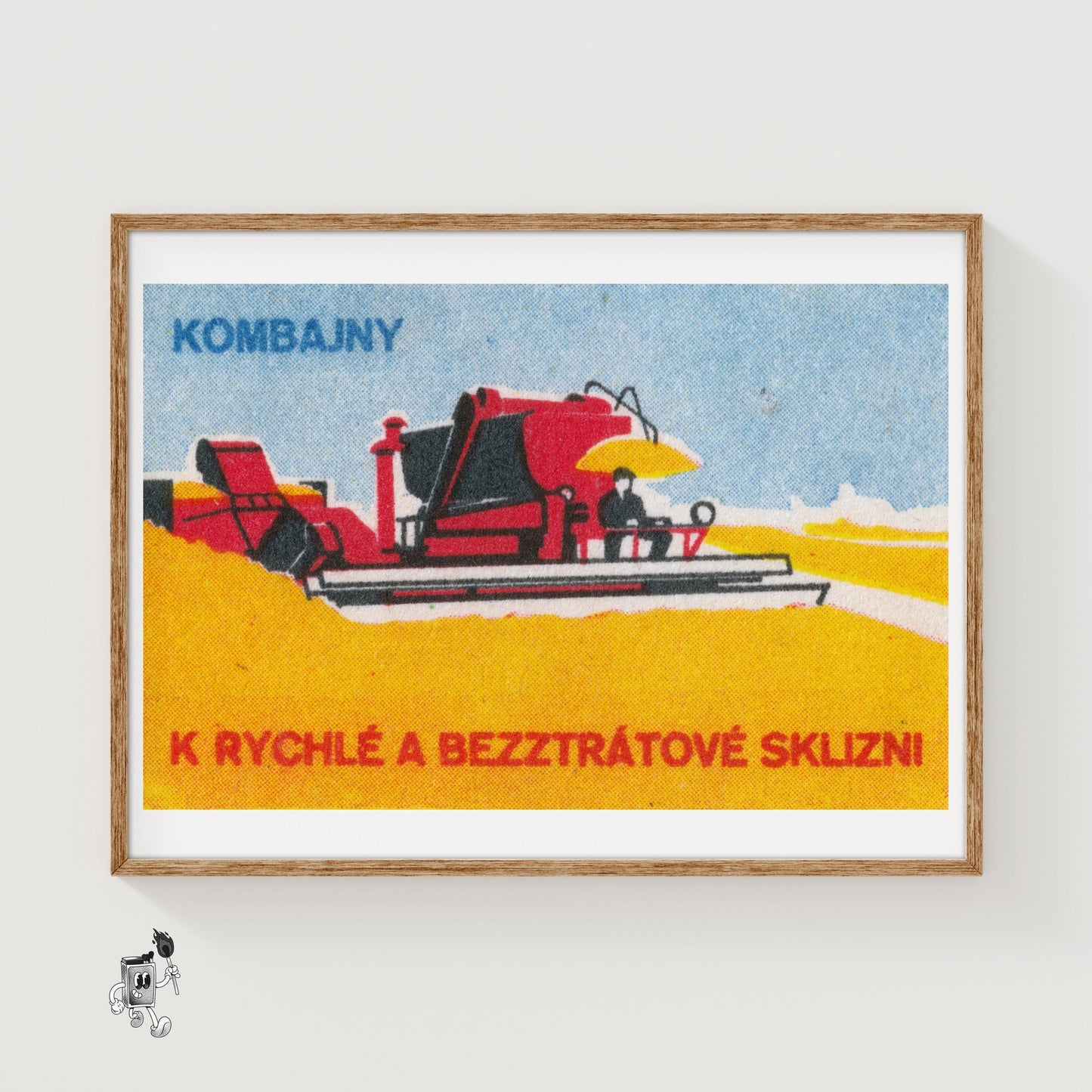 Red Combine Harvester - vintage matchbox label print