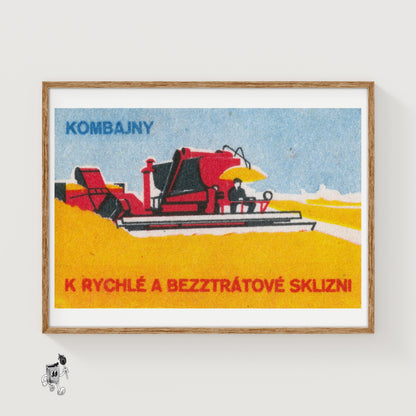 Red Combine Harvester - vintage matchbox label print