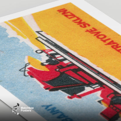 Red Combine Harvester - vintage matchbox label print - close-up detail
