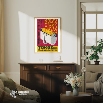 Wheat Collection Machine - vintage matchbox label print - living room mockup