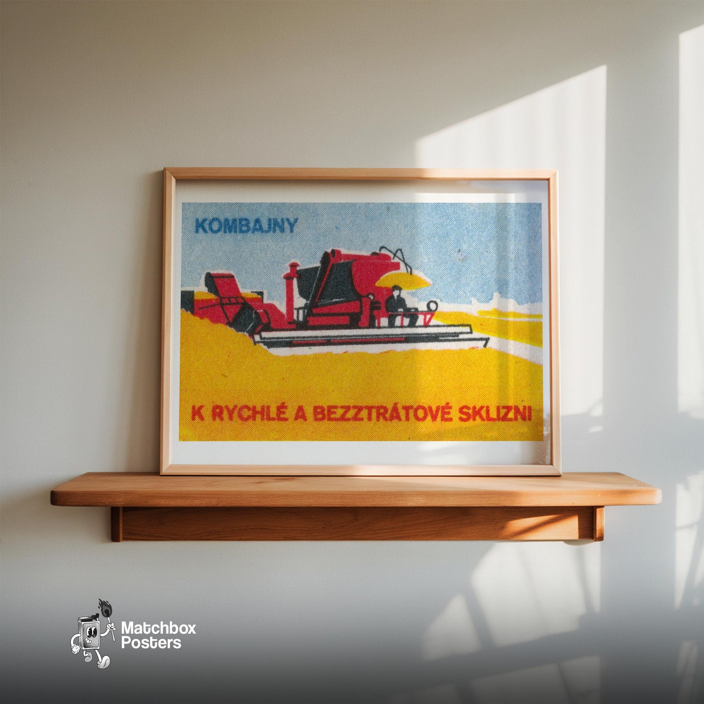 Red Combine Harvester - vintage matchbox label print - size comparison