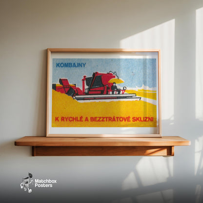 Red Combine Harvester - vintage matchbox label print - size comparison