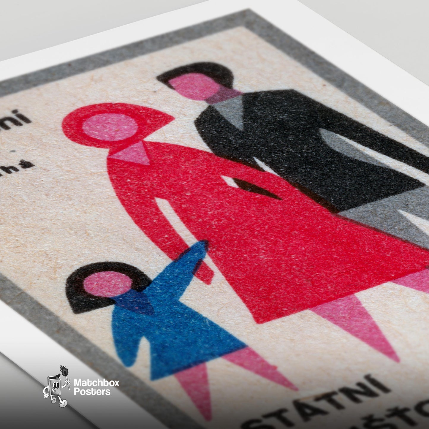 Family - vintage matchbox label print - close-up detail