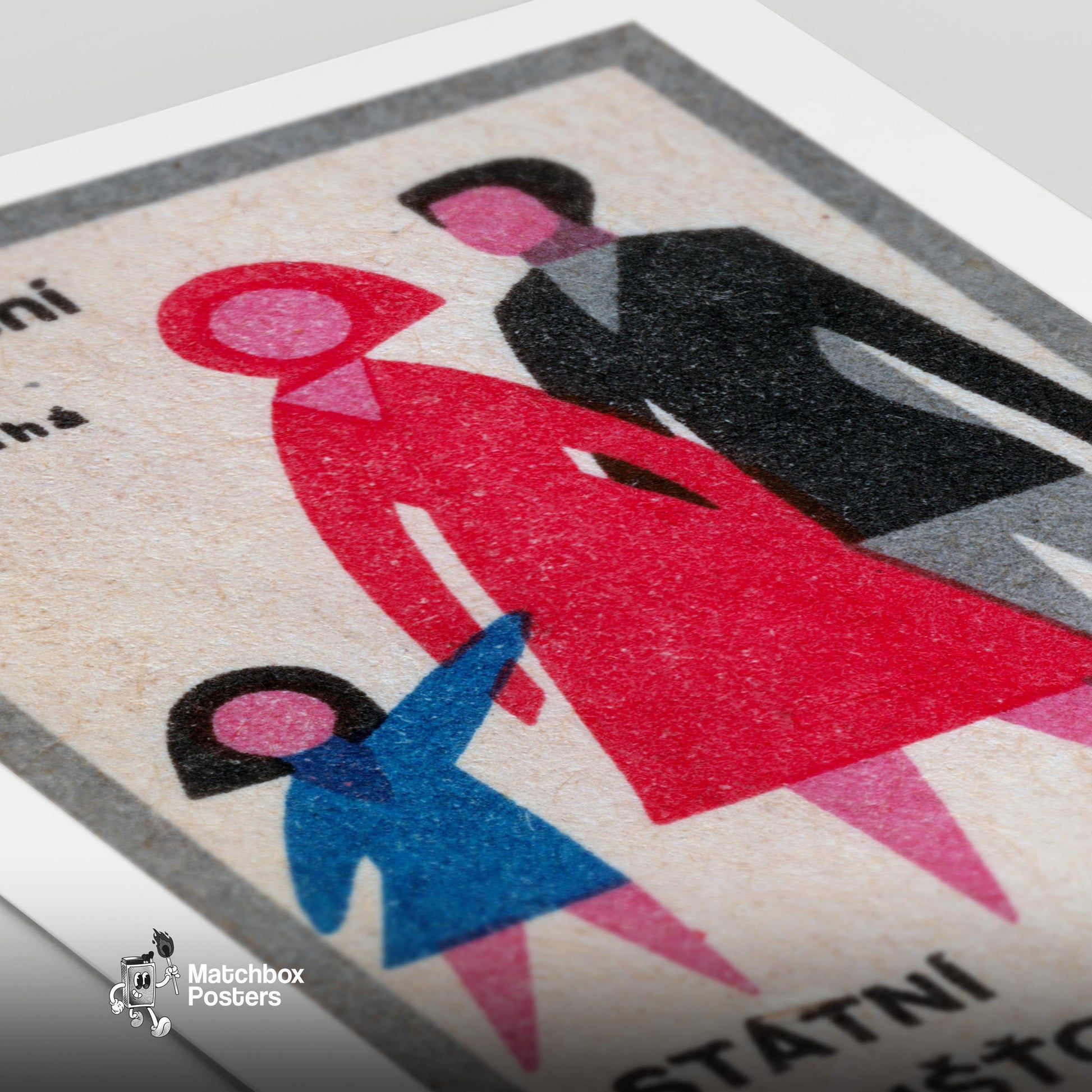Family - vintage matchbox label print - close-up detail