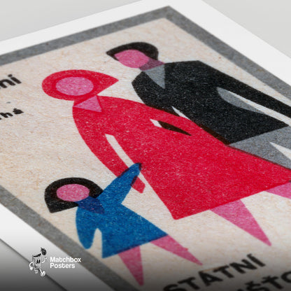 Family - vintage matchbox label print - close-up detail