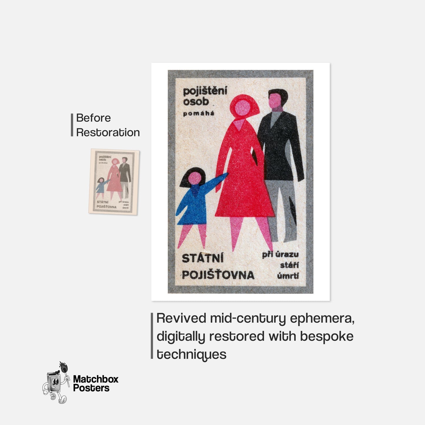 Family - vintage matchbox label print - framed wall art preview