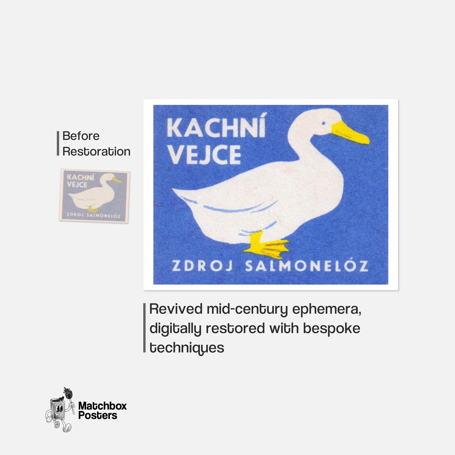 White Duck - vintage matchbox label print - framed wall art preview