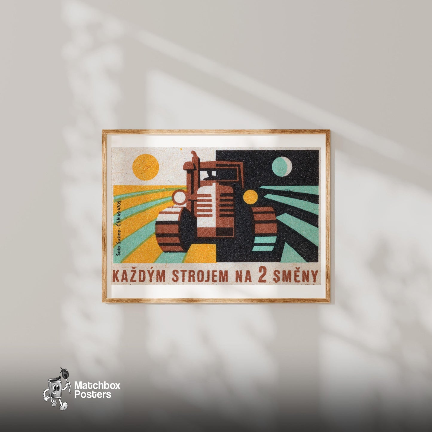 Day and Night Farming - vintage matchbox label print - bedroom mockup