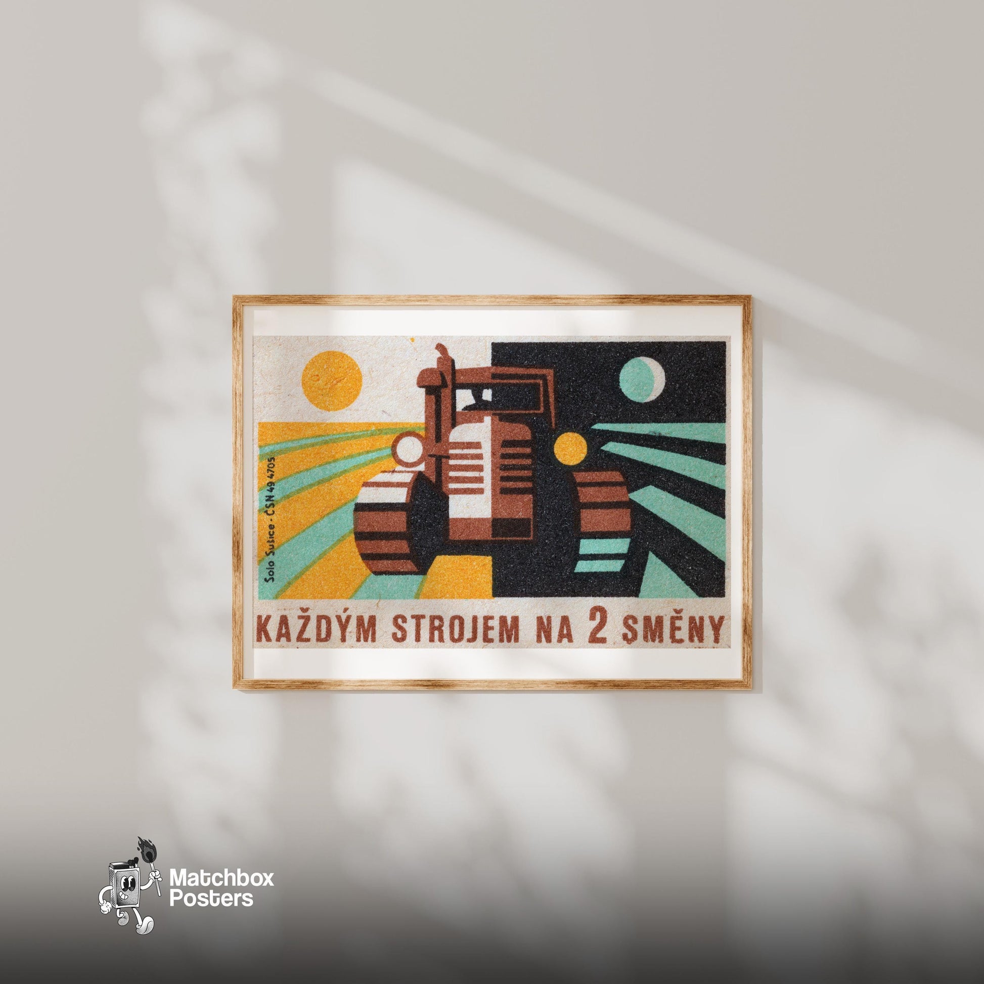 Day and Night Farming - vintage matchbox label print - bedroom mockup