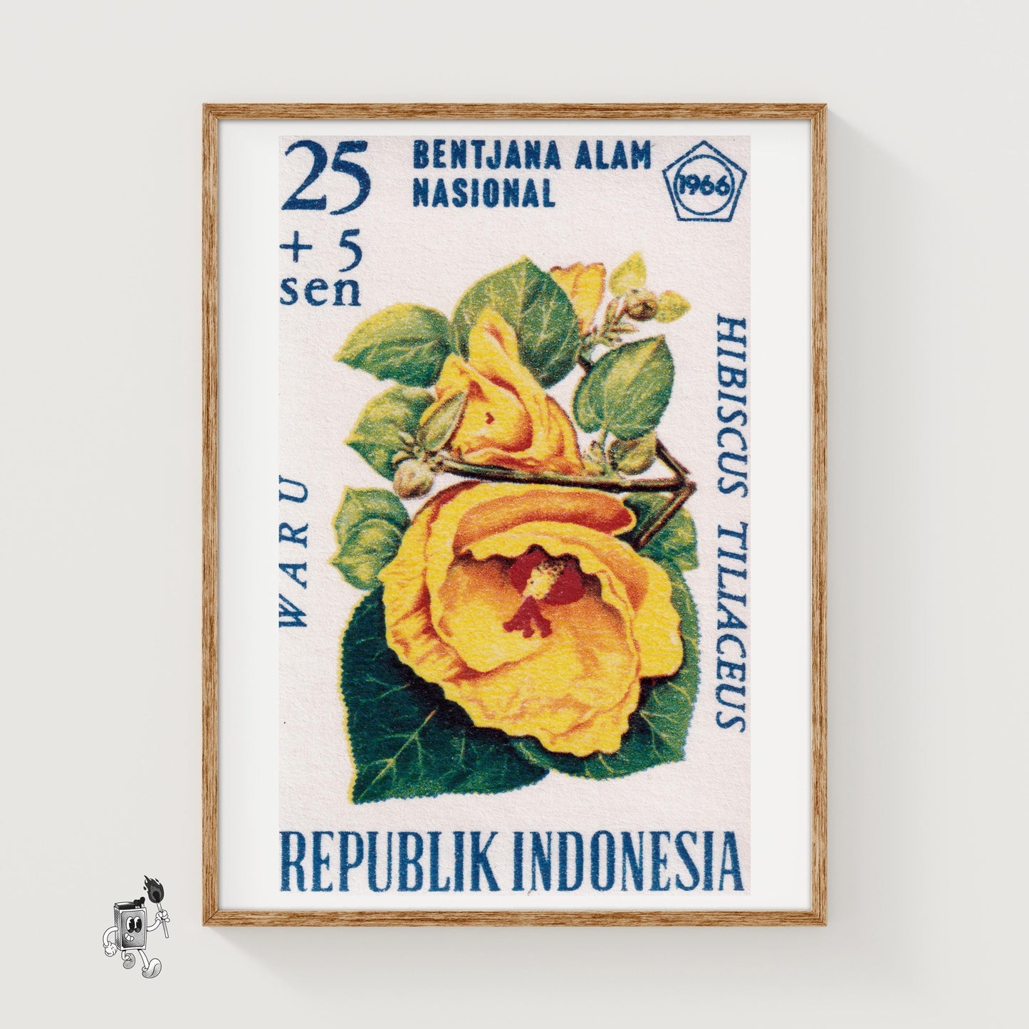 Yellow Hibiscus Flower - vintage matchbox label print