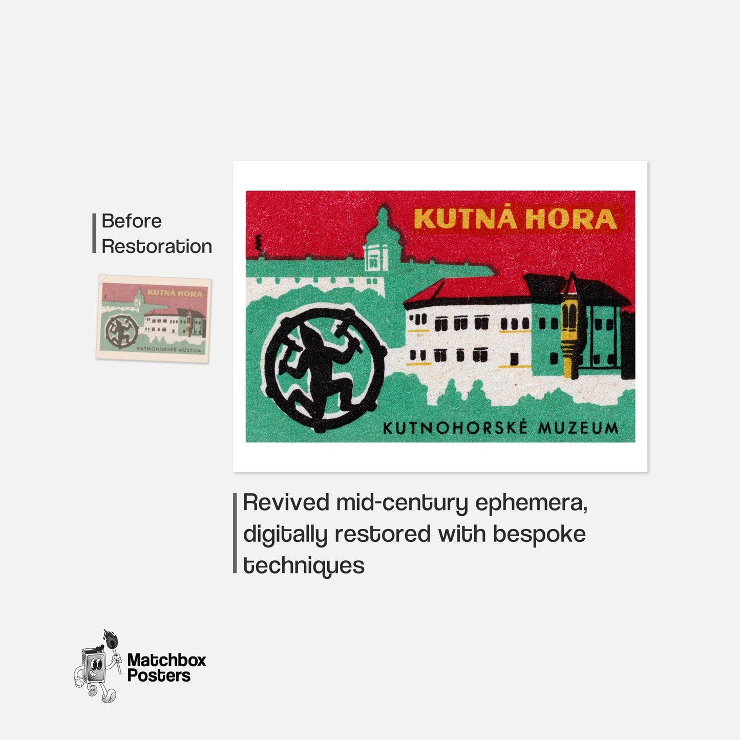 Kutná Hora Museum - vintage matchbox label print - framed wall art preview