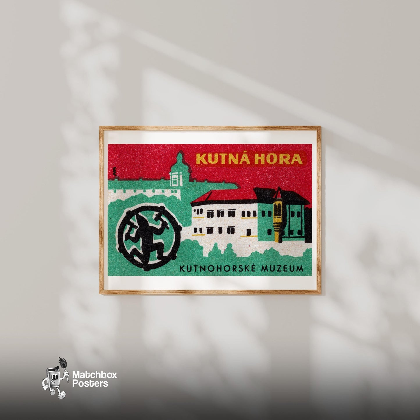 Kutná Hora Museum - vintage matchbox label print - bedroom mockup