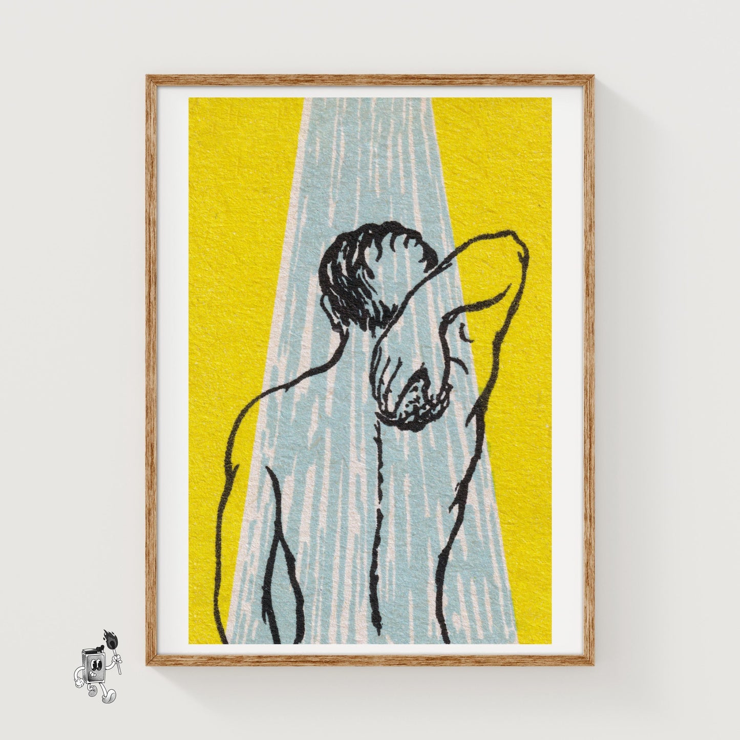 Back View Of A Person Under A Shower - vintage matchbox label print