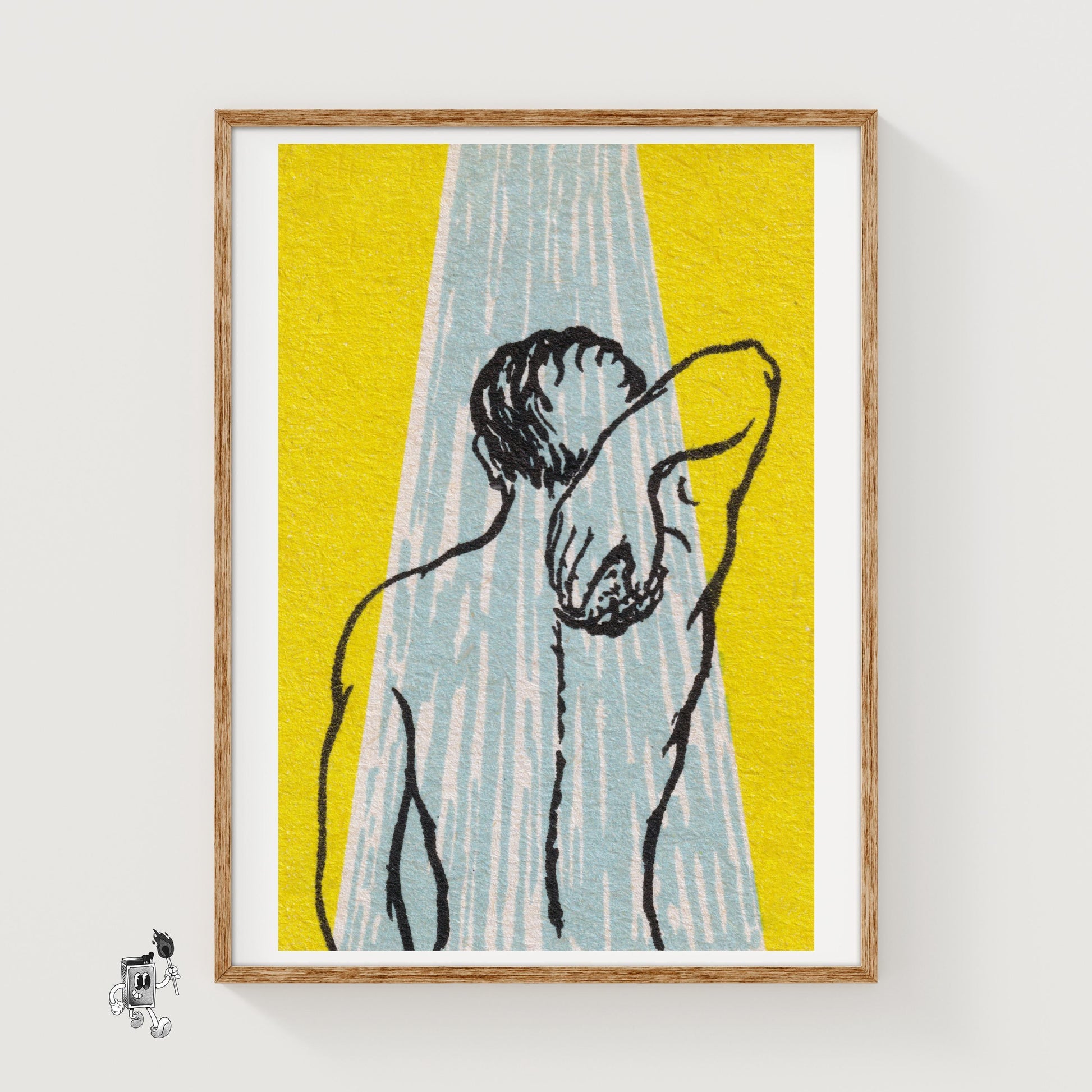 Back View Of A Person Under A Shower - vintage matchbox label print