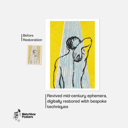 Back View Of A Person Under A Shower - vintage matchbox label print - framed wall art preview