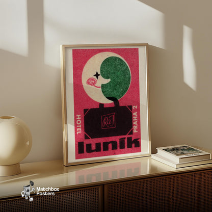 Moon Hotel - vintage matchbox label print - size comparison