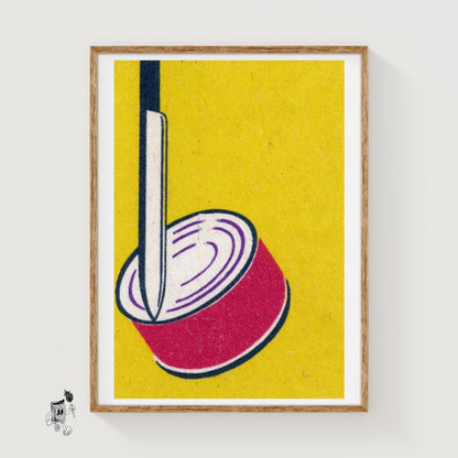 Illustration Of A Sliced Red Onion - vintage matchbox label print