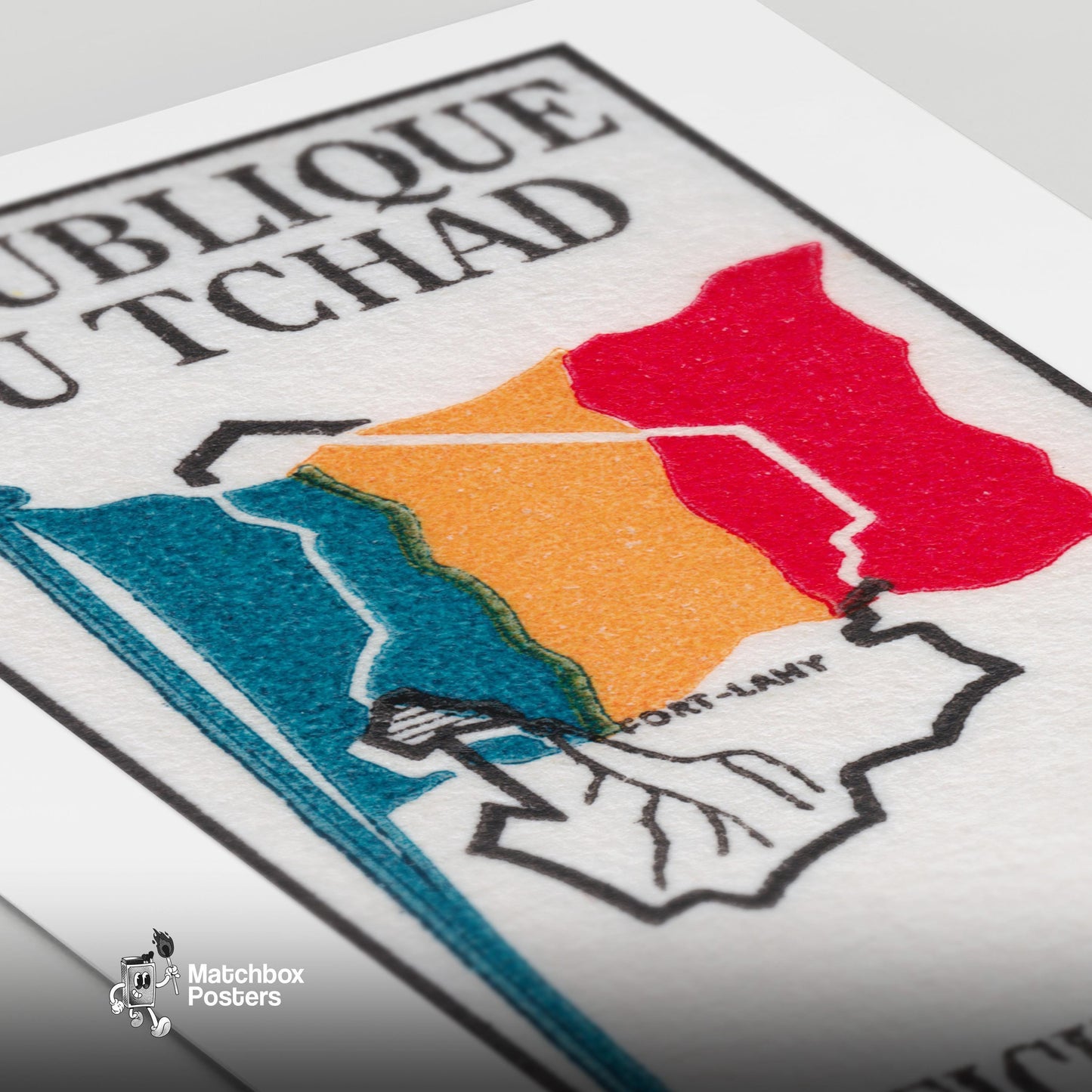 Chad Independence - vintage matchbox label print - close-up detail