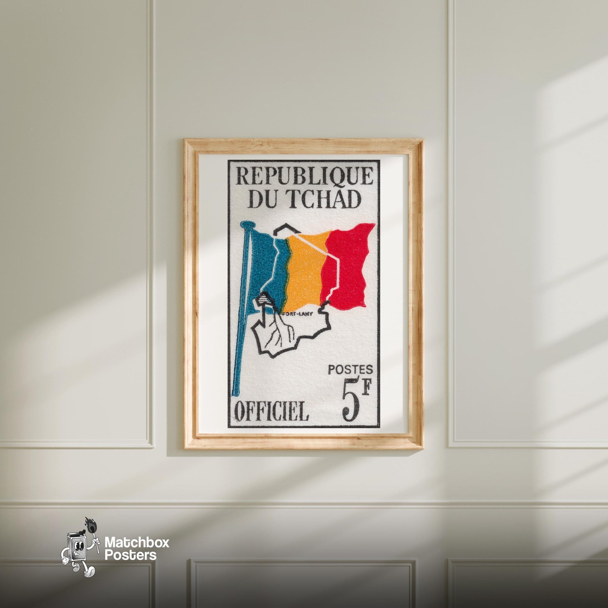 Chad Independence - vintage matchbox label print - bedroom mockup