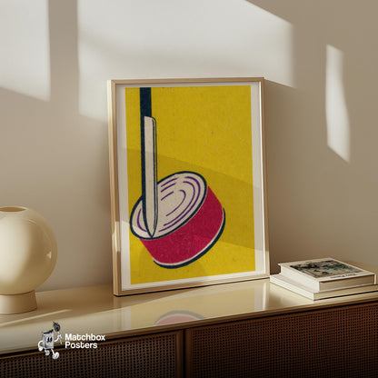 Illustration Of A Sliced Red Onion - vintage matchbox label print - size comparison