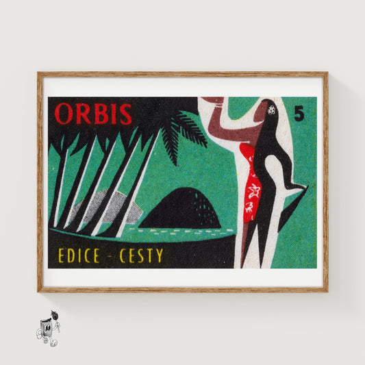 Tropical Island Woman - vintage matchbox label print