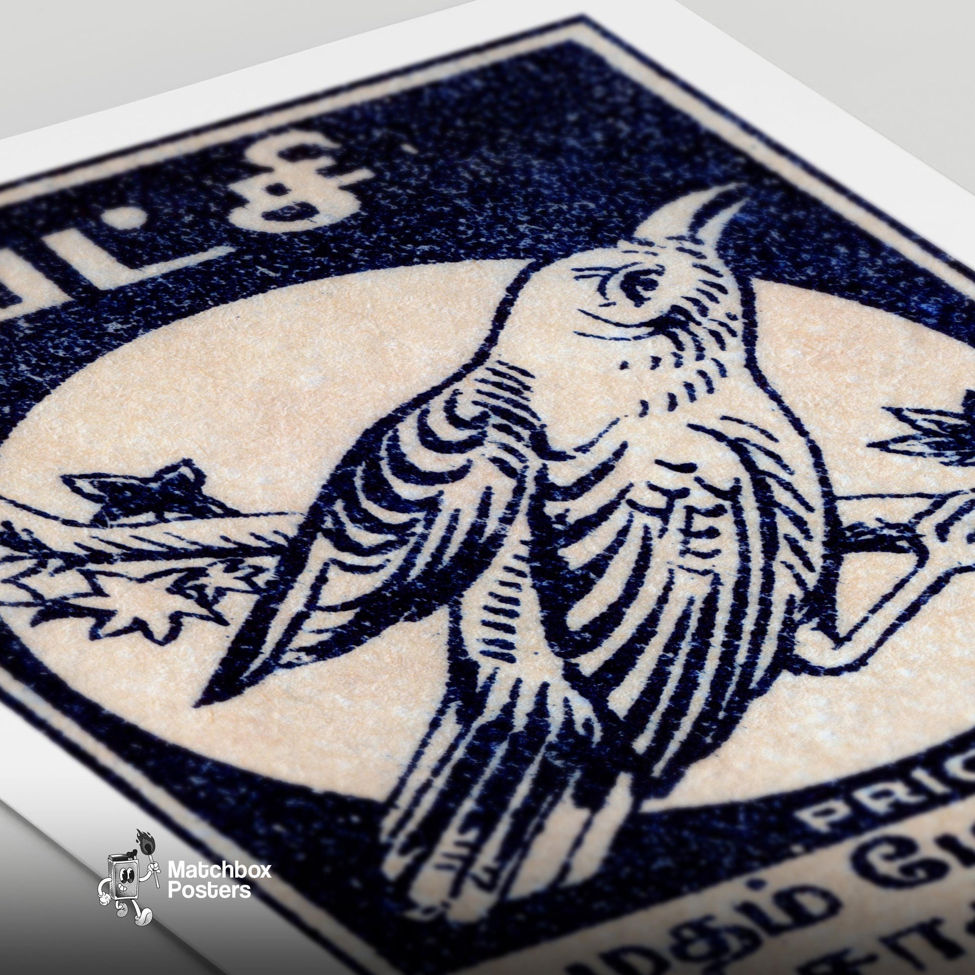 Blue Bird - vintage matchbox label print - close-up detail