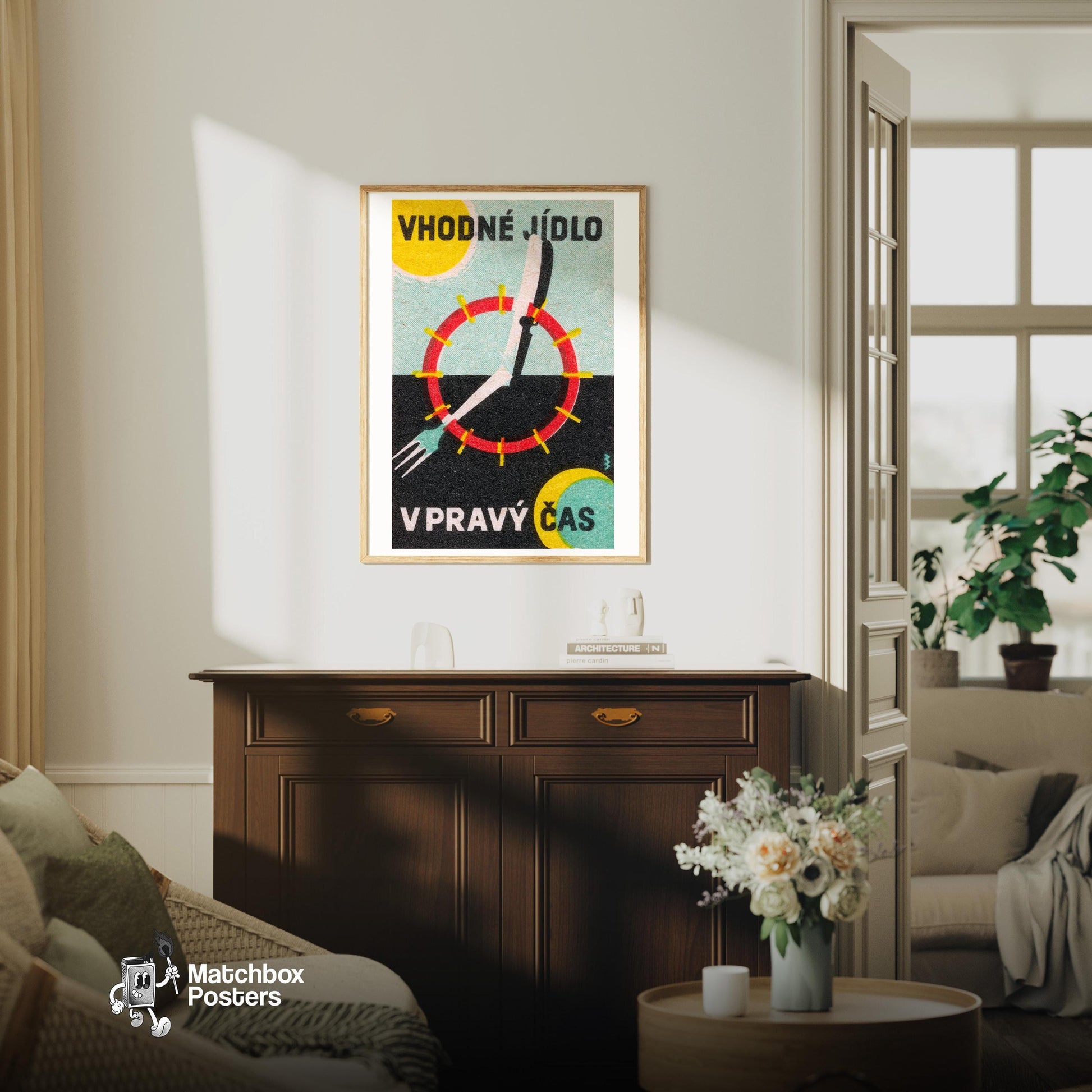 Czech Matchbox Print, Vintage Food Label - vintage matchbox label print - living room mockup