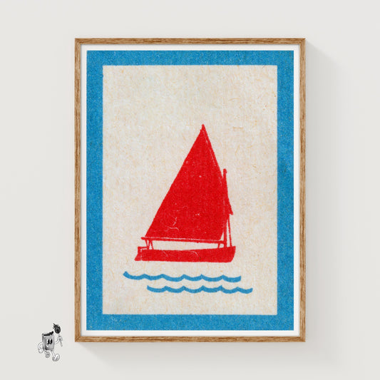 Red Sailboat - vintage matchbox label print