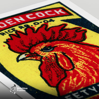 Red Rooster - vintage matchbox label print - close-up detail