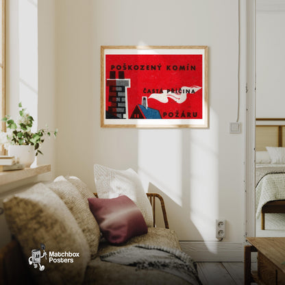 Chimney with Smoke - vintage matchbox label print - living room mockup