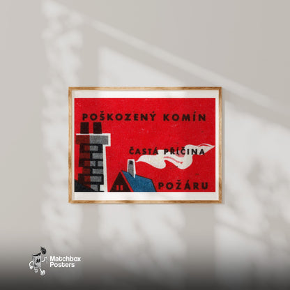 Chimney with Smoke - vintage matchbox label print - bedroom mockup