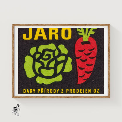 Cabbage and Carrot - vintage matchbox label print