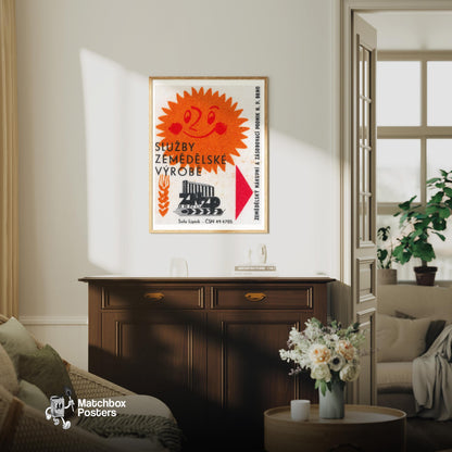 Smiling Sun - vintage matchbox label print - living room mockup