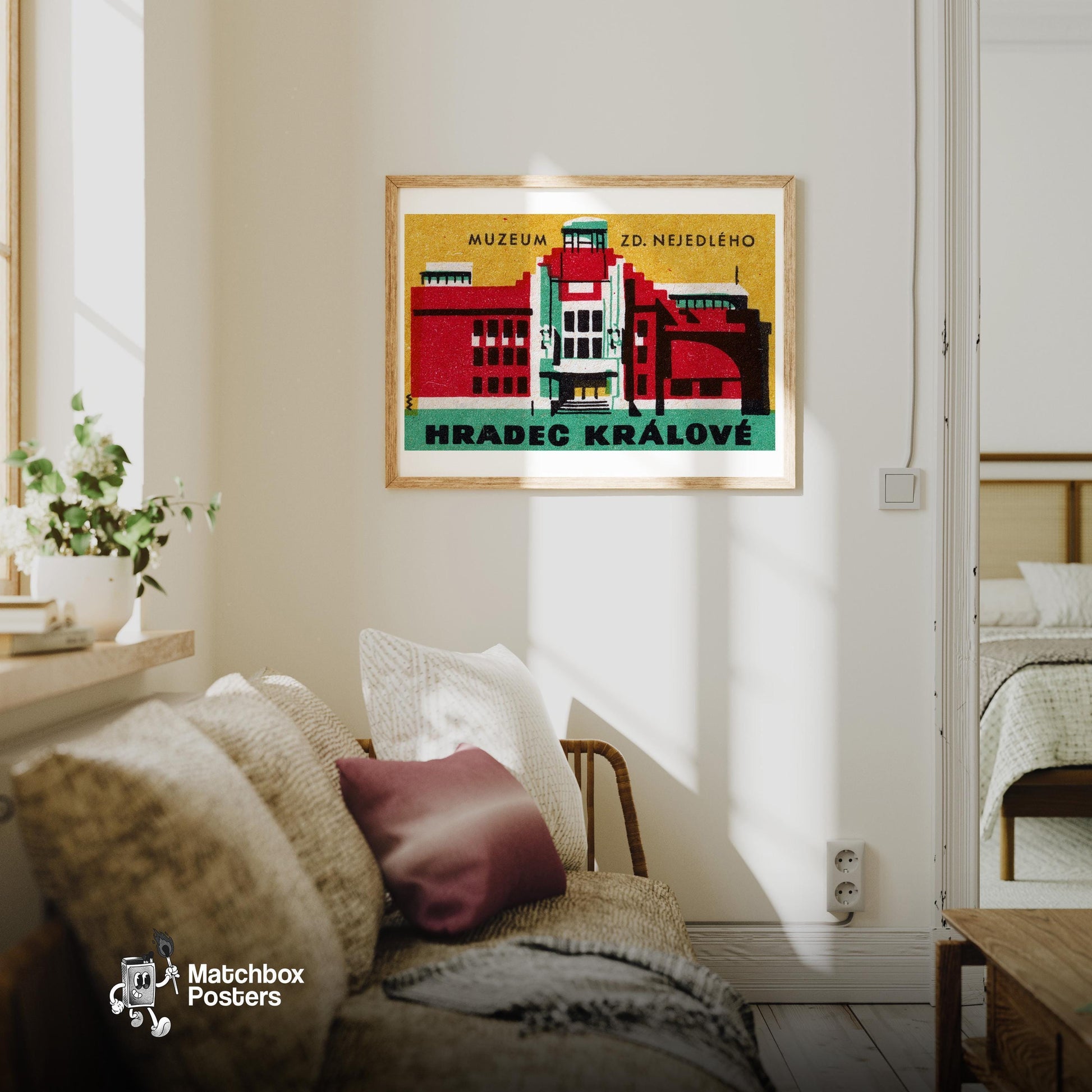 Zd Nejedleho Museum - vintage matchbox label print - living room mockup