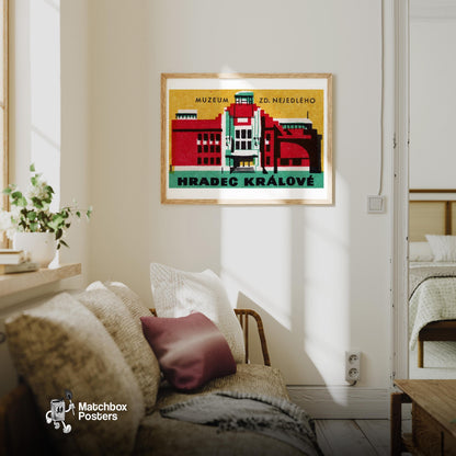 Zd Nejedleho Museum - vintage matchbox label print - living room mockup
