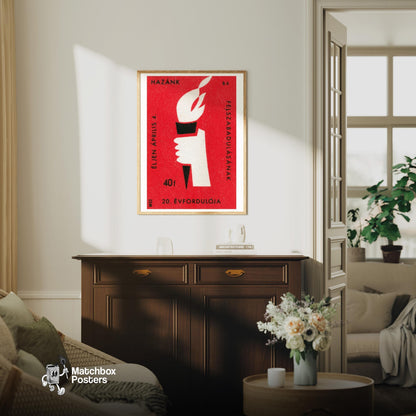 Flaming Torch - vintage matchbox label print - living room mockup