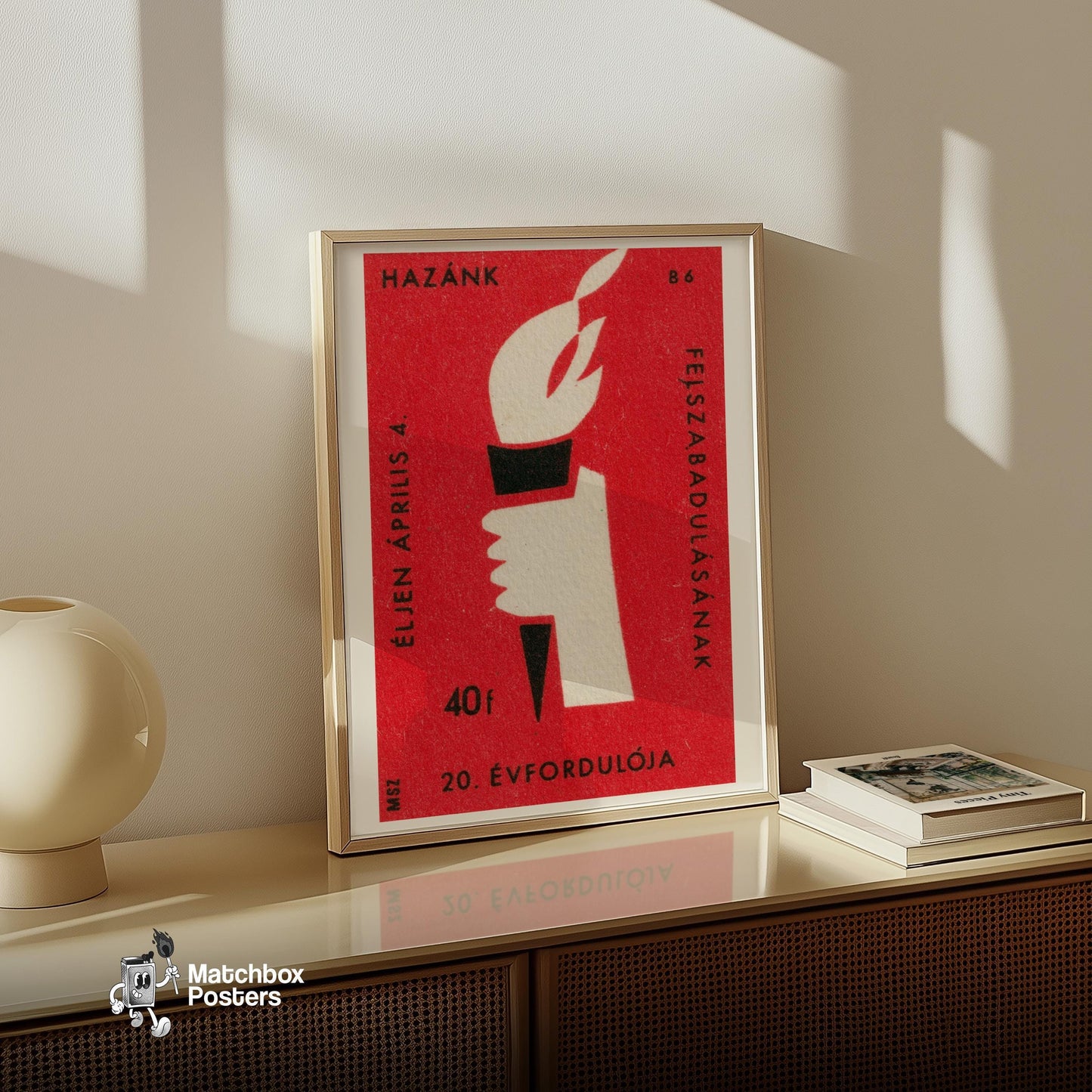 Flaming Torch - vintage matchbox label print - size comparison