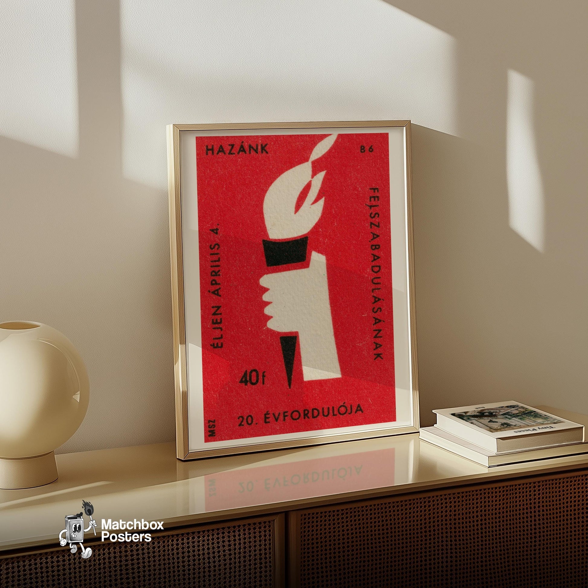 Flaming Torch - vintage matchbox label print - size comparison