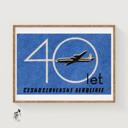 Czechoslovak Airlines 40th Anniversary Matchbox - vintage matchbox label print